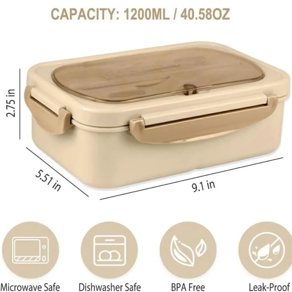 Bento Box Lunch Containers, LeakProof Lunch Box with Utensils BPA Free Tan